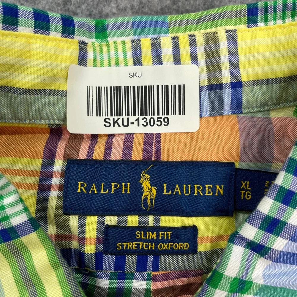 Ralph Lauren Mens Shirt XL Multi-color Plaid Stretch Long Sleeve Slim Fit - Picture 12 of 12